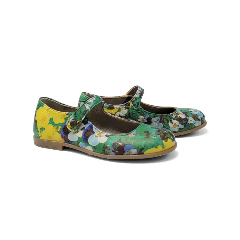Pepe green yellow floral mary jane 3200au - girls