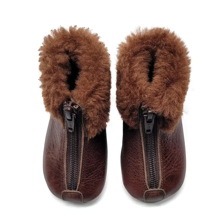 Pepe` mad oak fur trim front zipper bootie 225 - first walker bootie