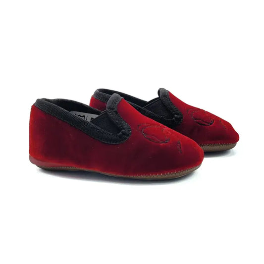 Pepe` red velvet bow embroidery soft sole smoking slip on 280 - slip on dress