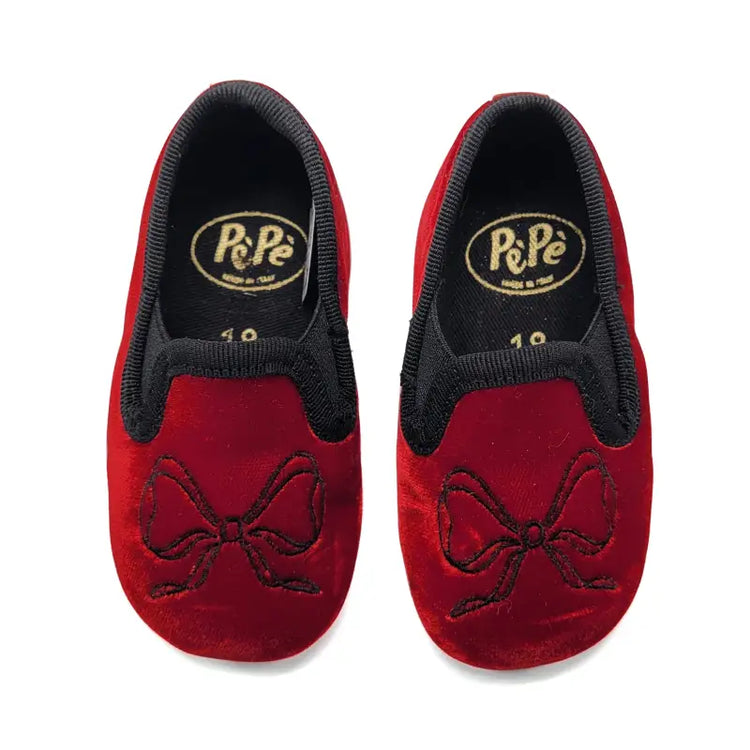 Pepe` red velvet bow embroidery soft sole smoking slip on 280 - slip on dress