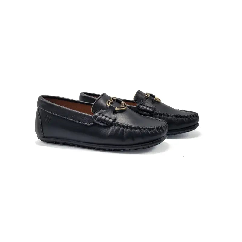 Porte black leather heart bit slip on loafer 6318 - loafers girls