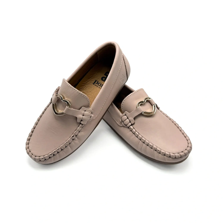 Nude pink heart loafer premium leather shoes fast shipping