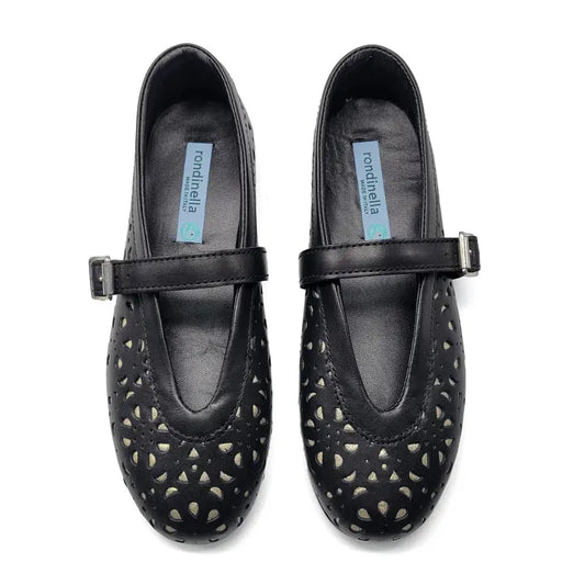 Rondinella black gold floral cut-out mary jane 12251 - bootie