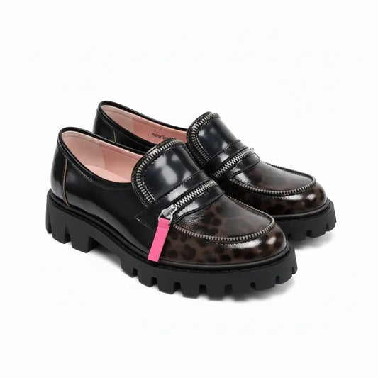 rondinella-green-camo-hot-pink-zipper-chunky-loafer school shoes