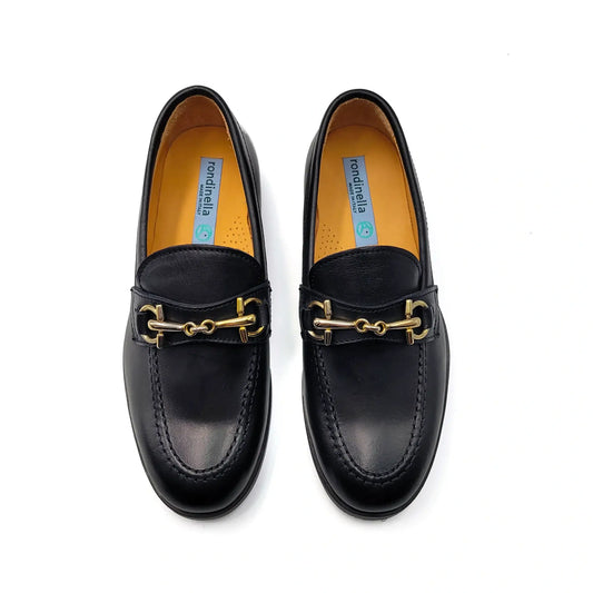 Rondinella black chain slip on flats italy fast shipping