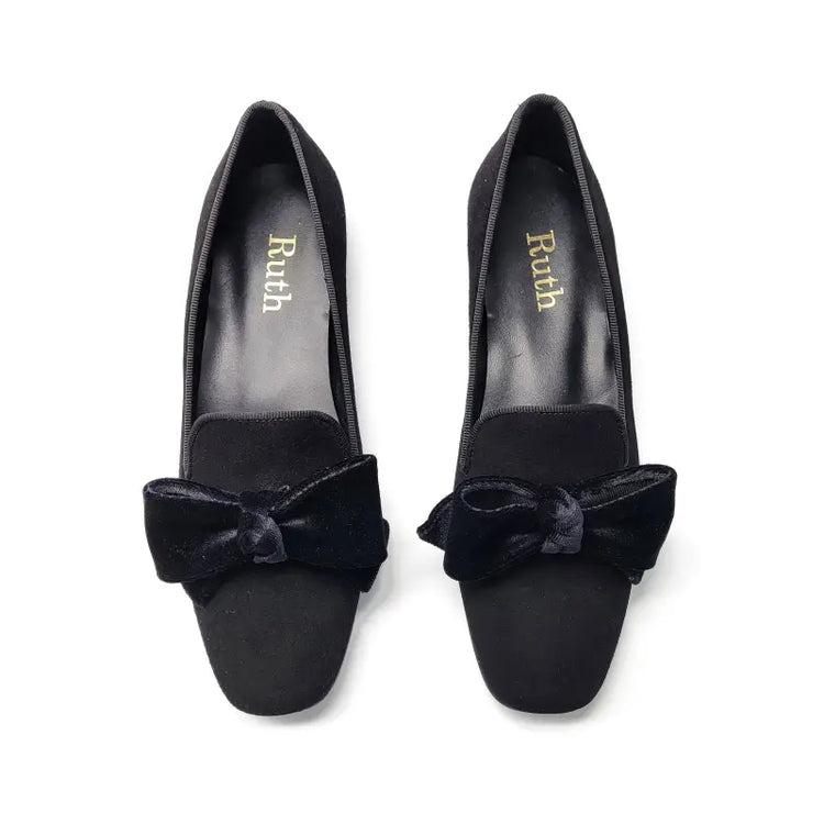 Ruth secret black bow slip on dress shoe 3322 - girls