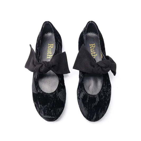Ruth secret black crushed velvet bow mary jane 3304 - girls