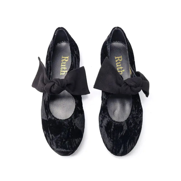 Ruth secret black crushed velvet bow mary jane 3304 - girls