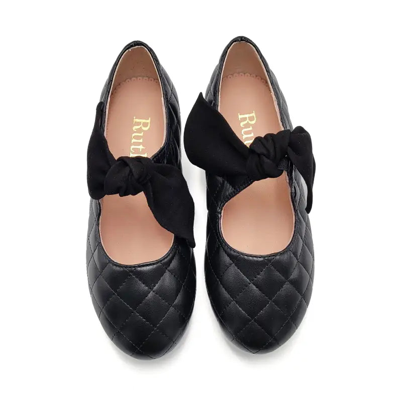 Ruth secret black quilt leather bow mary jane 3304 - girls