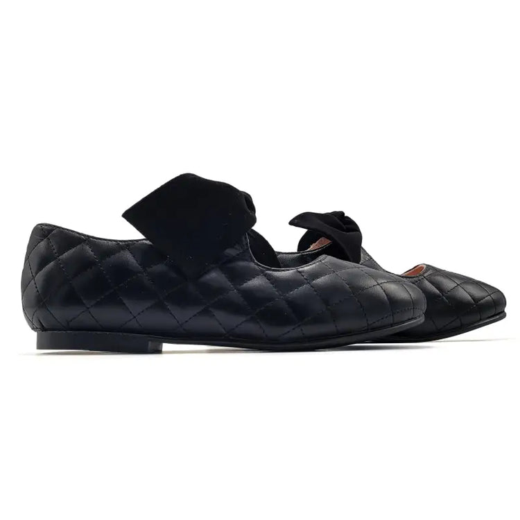 Ruth secret black quilt leather bow mary jane 3304 - girls