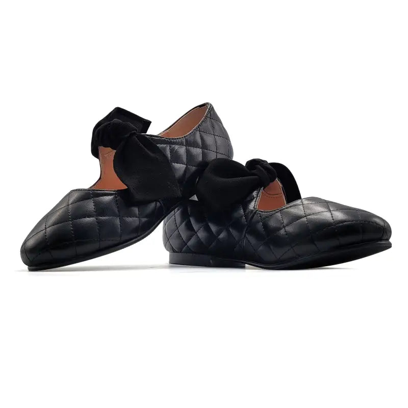 Ruth secret black quilt leather bow mary jane 3304 - girls