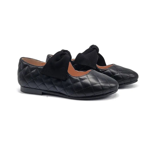 Ruth secret black quilt leather bow mary jane 3304 - girls