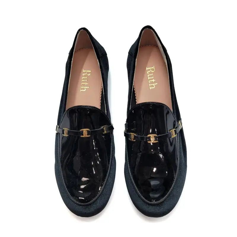 Ruth Secret Black Velvet Chain Patent Slip On 3676 - GIRLS