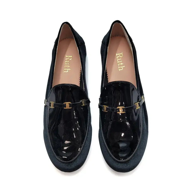 Ruth Secret Black Velvet Chain Patent Slip On 3676 - GIRLS