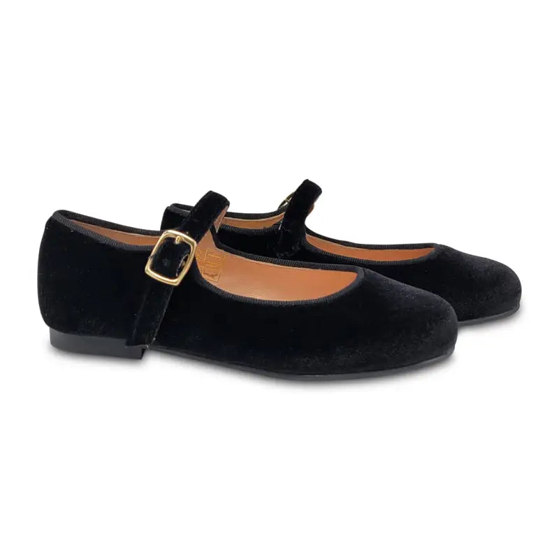 Ruth secret black velvet gold buckle classic mary jane 3673 - girls