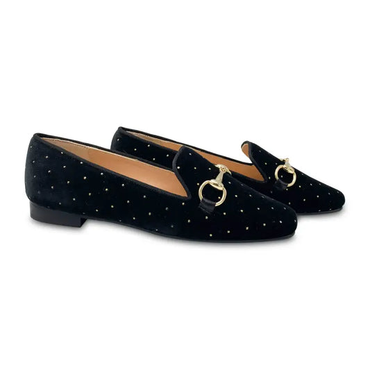 Ruth secret black velvet gold studded chain slip on 2604 - girls
