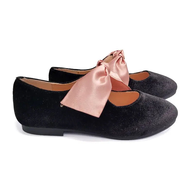 Ruth Secret Black Velvet Pink Satin Bow Mary Jane 3304 - 21 - GIRLS