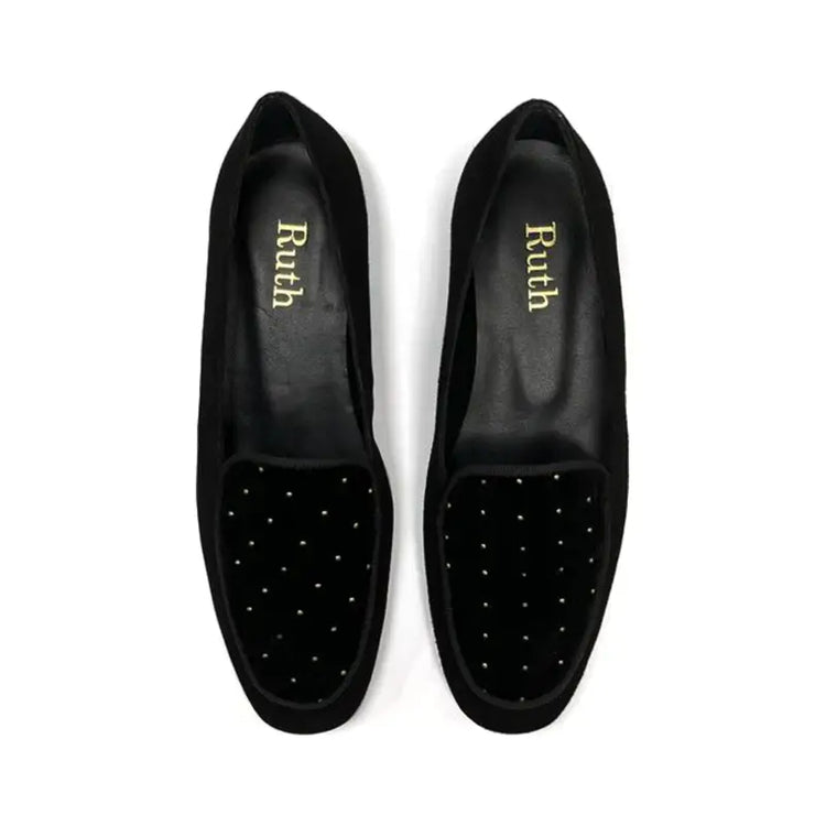 Ruth secret black velvet stud slip on 3704 - girls