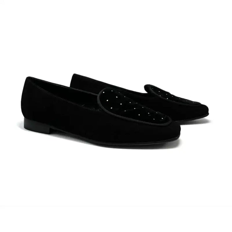 Ruth secret black velvet stud slip on 3704 - girls
