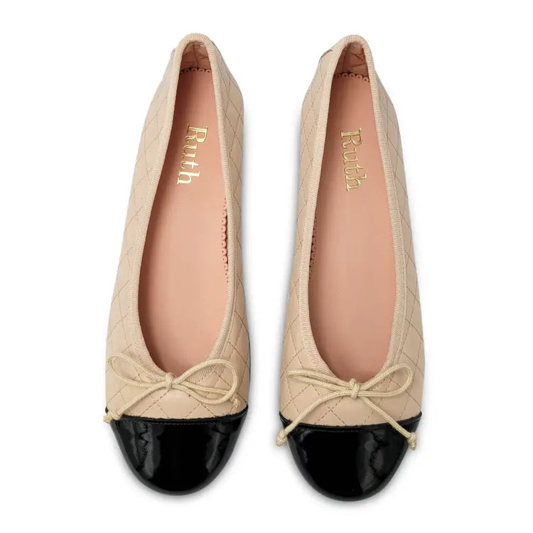 Ruth secret nude quilt black patent toe cap ballet slip on 2479 - girls