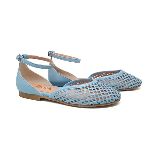Ruth secret sky blue net ankle strap dress shoe 3729 - girls