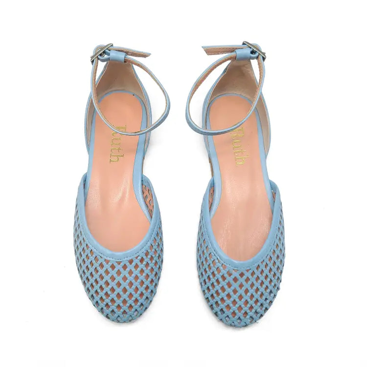 Ruth secret sky blue net ankle strap dress shoe 3729 - girls