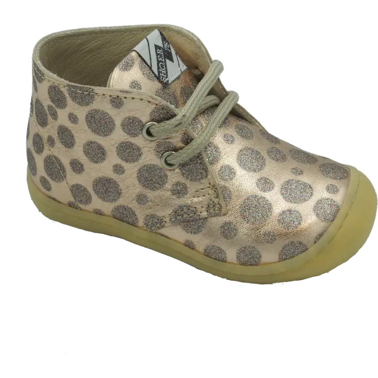 Shoe b 76 rose gold glittler polkadot lace first walker sneaker 4601 - girls