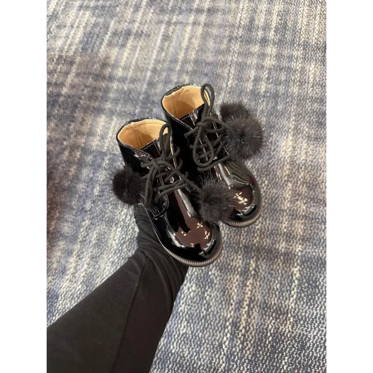 Shoozim black patent lace baby bootie 087 first walker