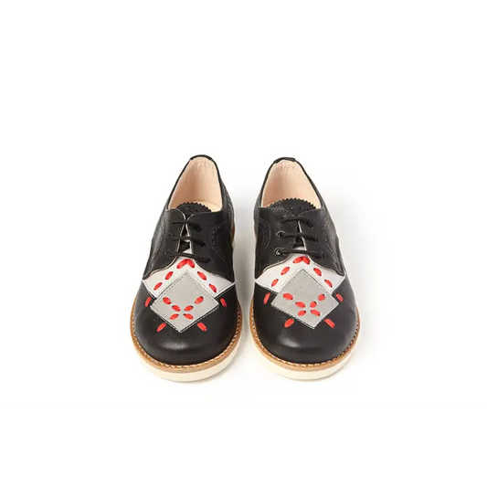 Sonatina black lace oxford with grey & red - up