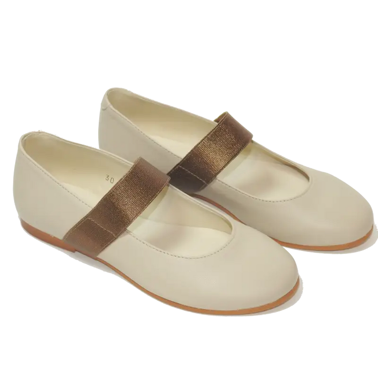 Sonatina brooklyn ivory bronze slip on elastic mary jane - girls