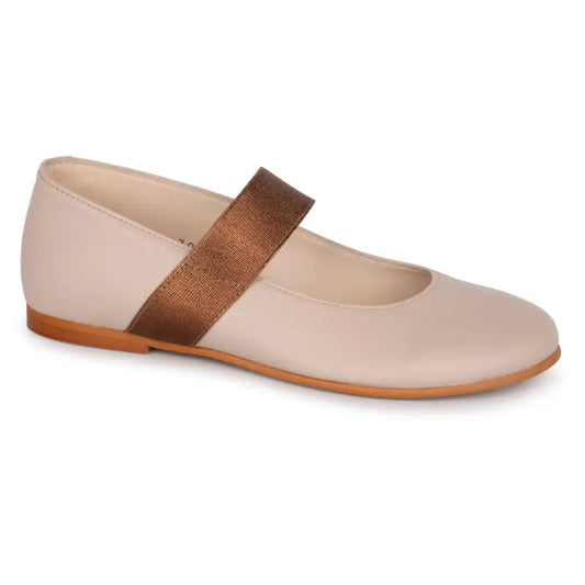 Sonatina brooklyn ivory bronze slip on elastic mary jane - girls