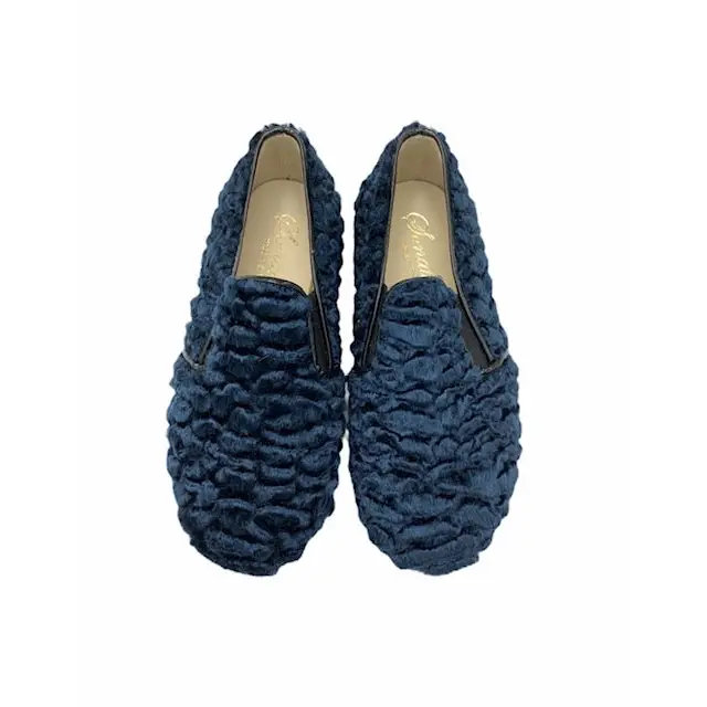 Sonatina david teal blue fur smoking slip on - boys