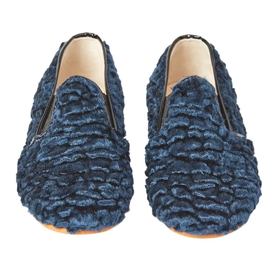 Sonatina david teal blue fur smoking slip on - boys