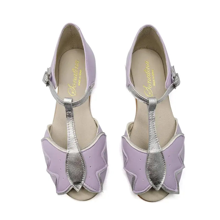 Sonatina fiore lavender silver butterfly t-strap sandal - girls