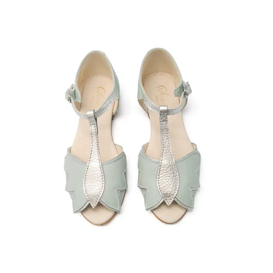 Sonatina fiore mint silver butterfly t-strap sandal - girls