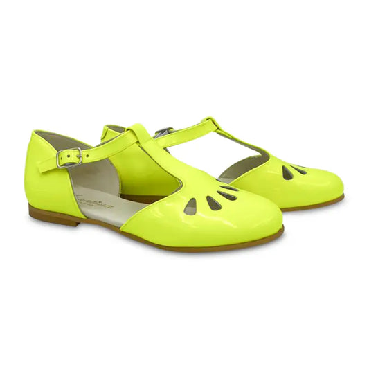 Sonatina london neon yellow patent leather t-strap - girls