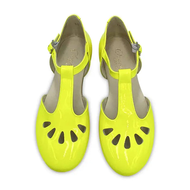 Sonatina london neon yellow patent leather t-strap - girls