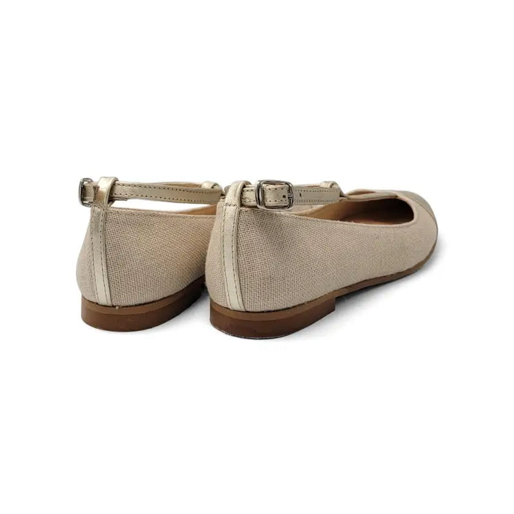 Sonatina loretta gold beige linen t-strap dress shoe - girls