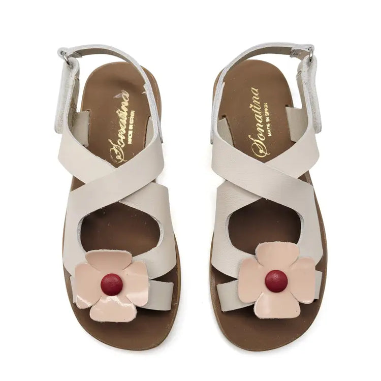 Sonatina margarita white peach bordeaux flower sandal - girls