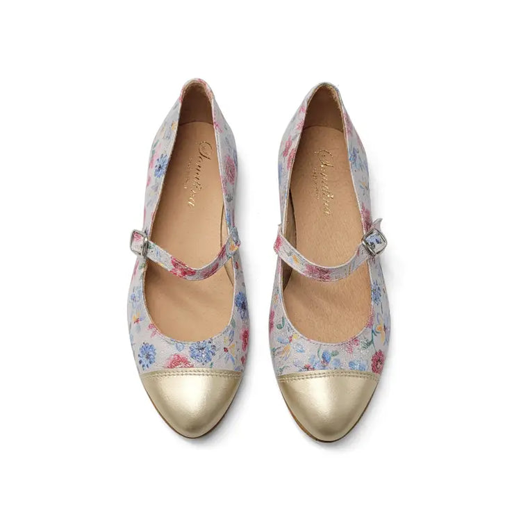 Sonatina marylou white floral gold cap mary jane - girls