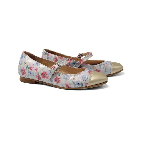 Sonatina marylou white floral gold cap mary jane - girls