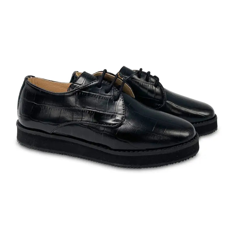 ladies lace up dress shoes TNY Black Croc Lace Up Oxford