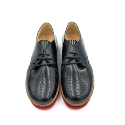 Tny black leather red sole laced oxford 14941 - girls