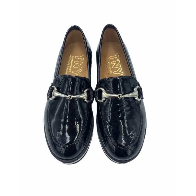 Tny black patent chain slip on loafer with & white sole 158607 - girls