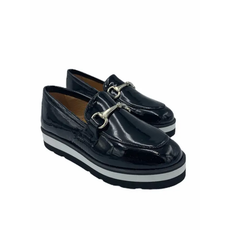 Tny black patent chain slip on loafer with & white sole 158607 - girls