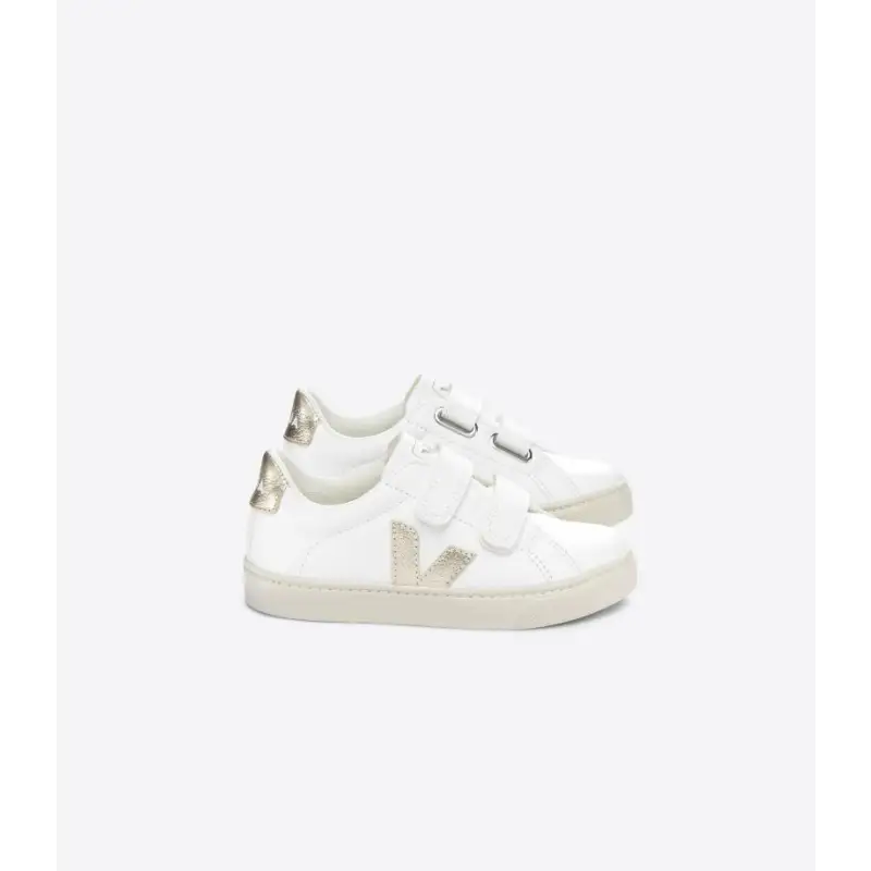 Veja White Platine Gold Velcro Sneaker V102 - GIRLS