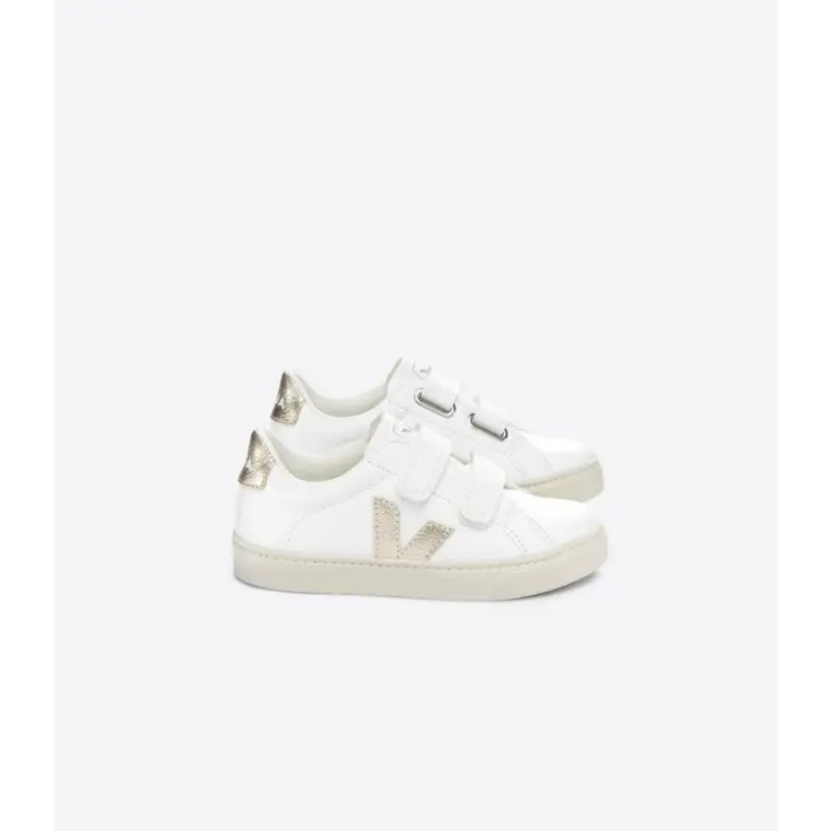 Veja White Platine Gold Velcro Sneaker V102 - GIRLS