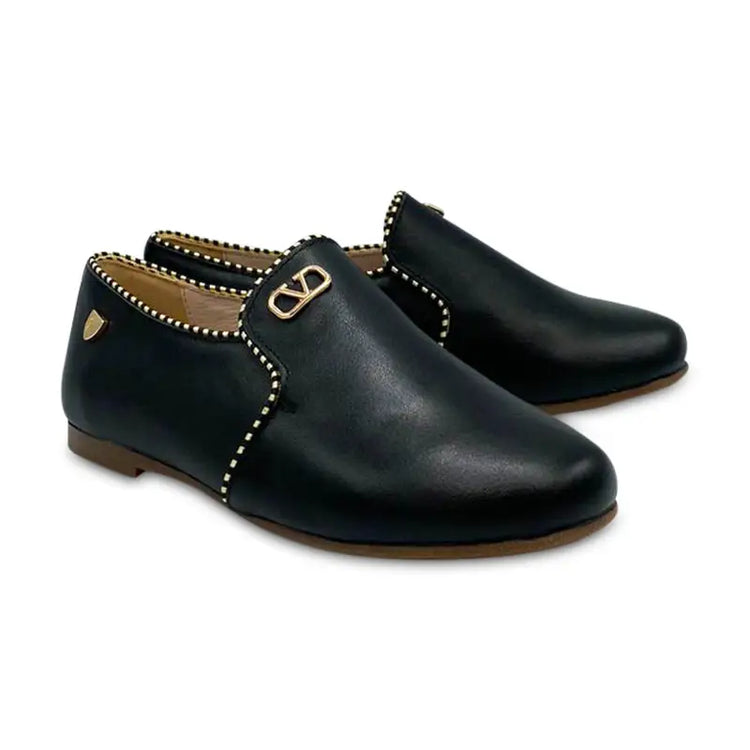 Venettini conor3 black gold detailed trim smoking slip on - boys