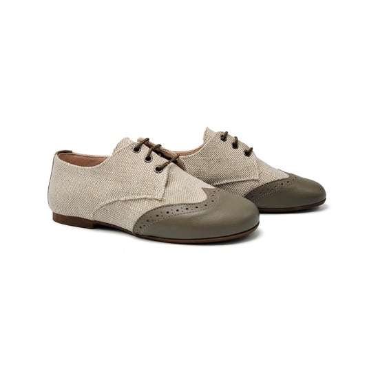 Maria Catalan Taupe Linen Lace Oxford 505709