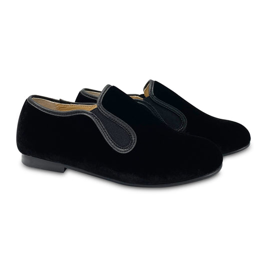 Geppettos Black Velvet with Leather Piping Smoking Shoe 138507B